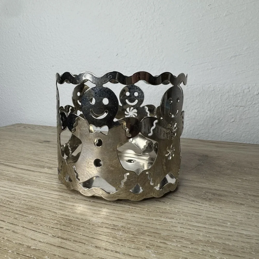 Slatkin & Co Silver Metal Candle Holder Gingerbread Christmas 3-Wick Bath & Body